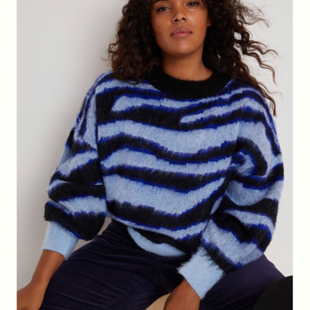 Anthropologie Striped Eyelash Sweater Fuzzy